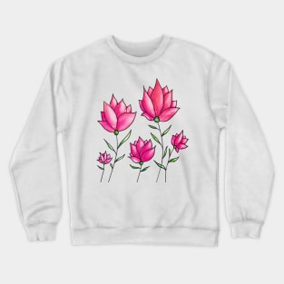 Pink Flowers Ink Watercolor Crewneck Sweatshirt